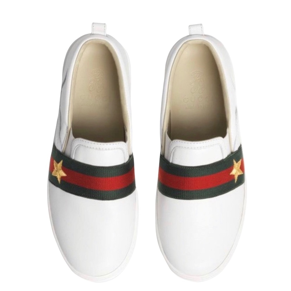 Gucci Kids White Leather Slip-On Shoes